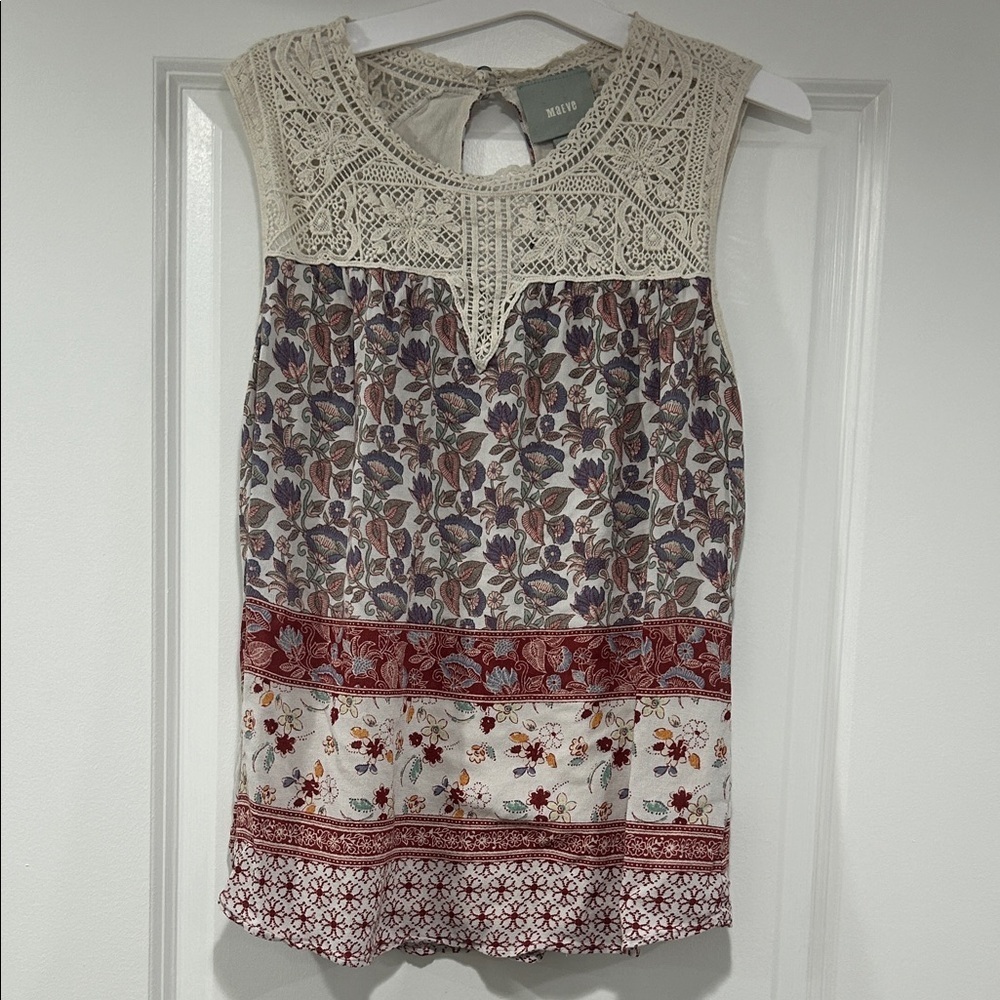 Maeve Anthropologie floral Laced Eleanor blouse with crochet bib - Picture 2 of 4